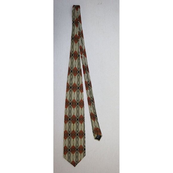 DI MAGGIO - MEN'S CREAM RED GOLD GEOMETRIC PRINT 100% SILK TIE - Picture 3 of 7
